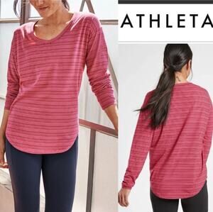 Athleta Top Womens XS Pink Cloudlight Stratus Striped Activewear Long Sleeve Tee